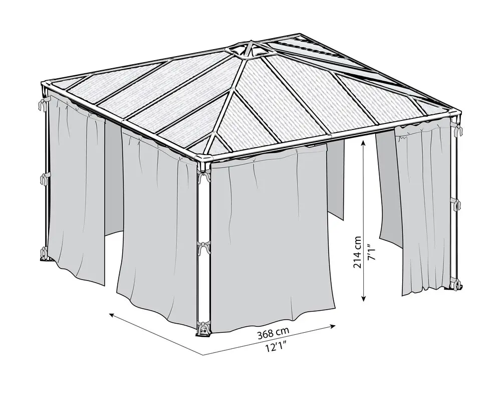 Palram Garden Gazebos Palermo 3000 & 3600 Grey Bronze Curtains Netting Dimensions