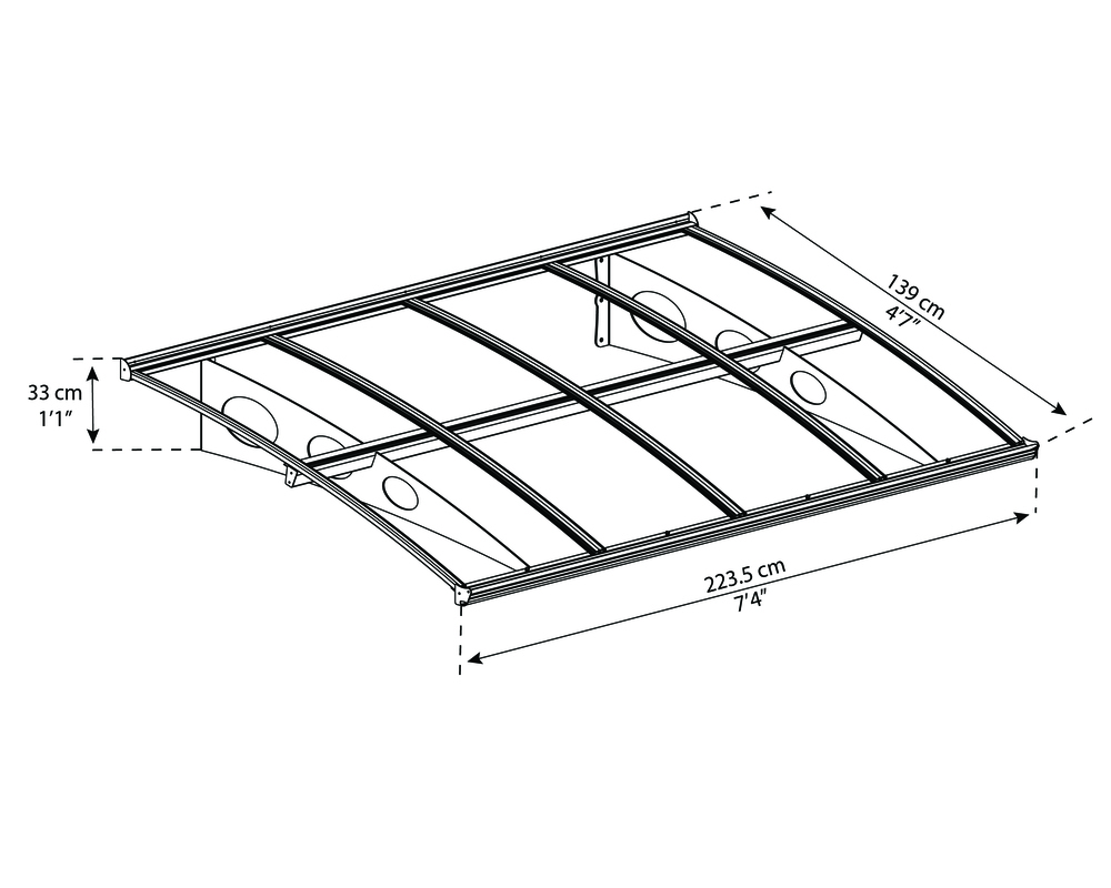 Palram Door Awnings Herald 2230 Grey Clear Dimensions
